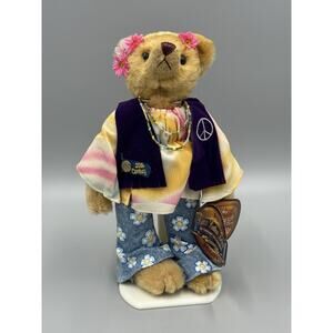 Brass Button Bears IVY 1960's Flower Child Hippie Bear 11” Teddy W/ Stand